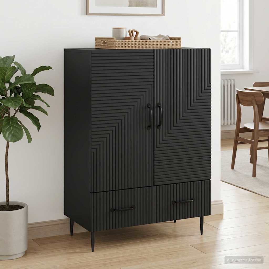 Sideboard med skuffe Sort 66 x 34,5 x 95 cm Konstrueret træ