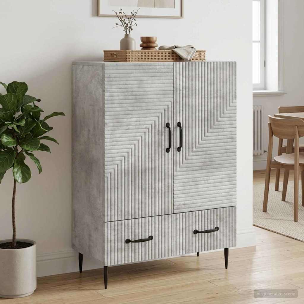 Sideboard med skuffe Betongrå 66 x 34,5 x 95 cm Konstrueret træ