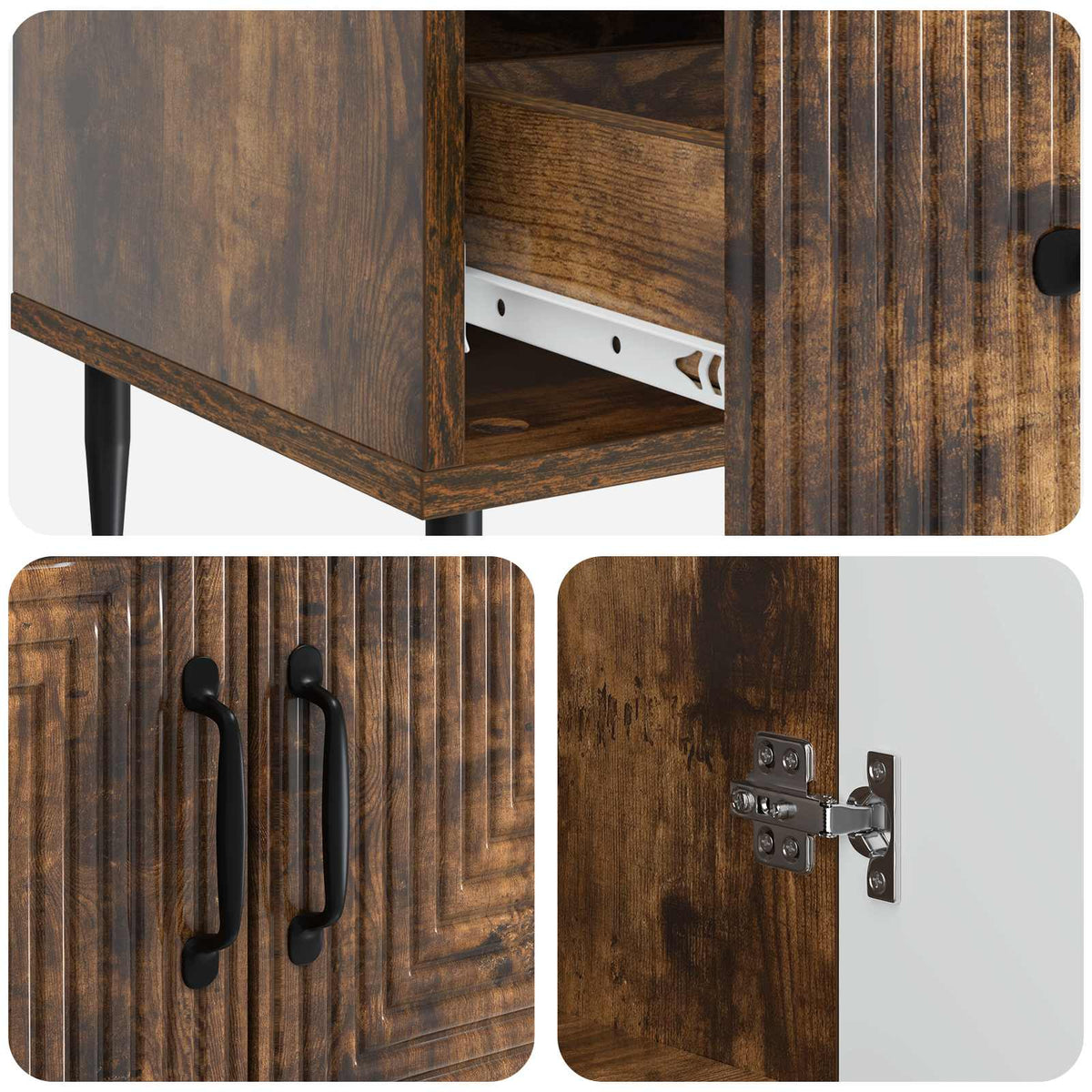 Sideboard med skuffe Røget eg 66 x 34,5 x 95 cm Konstrueret træ