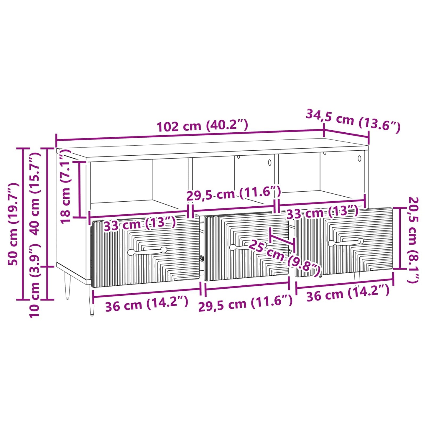 TV-skab Gammelt træ 102 x 34,5 x 50 cm Konstrueret træ