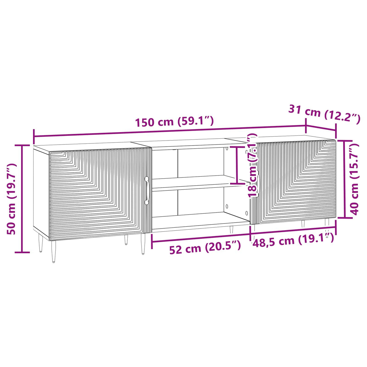 TV-skab 150 x 31 x 50 cm Betongrå Konstrueret træ