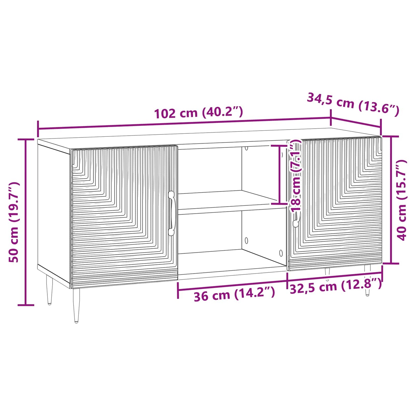 TV-skab Gammelt træ 102 x 34,5 x 50 cm Konstrueret træ