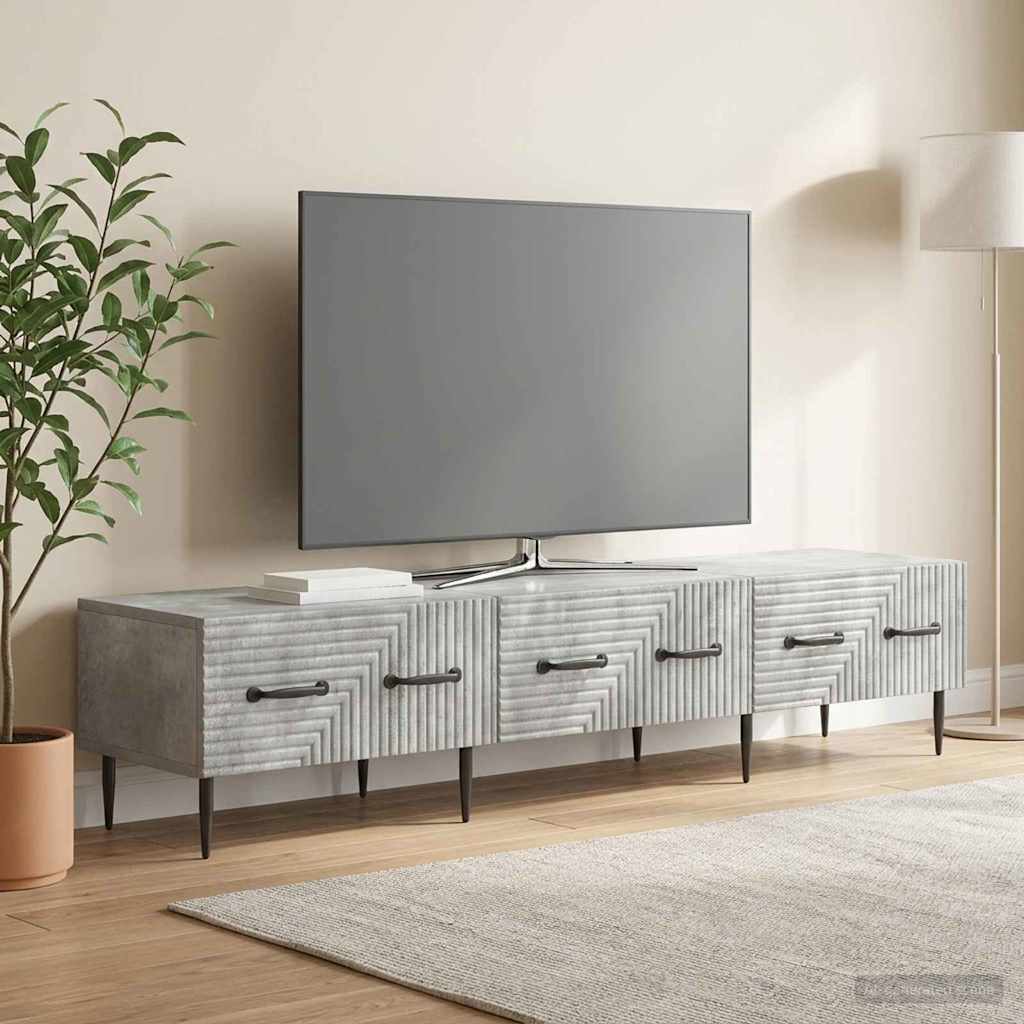 TV-skab med skuffe Betongrå 147 x 34,5 x 30 cm Konstrueret træ