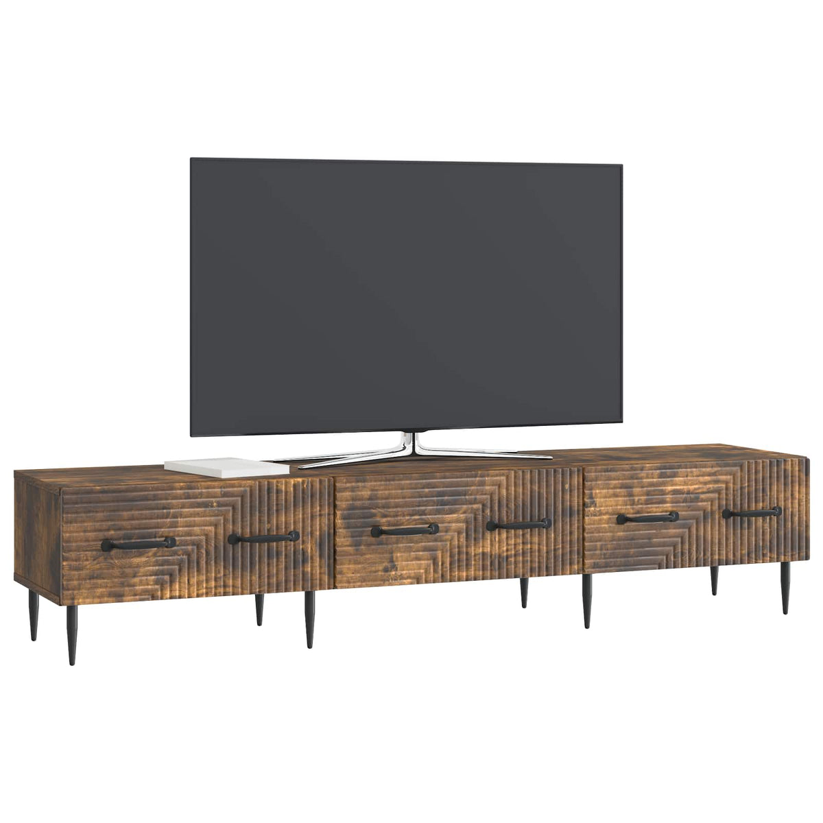 TV-skab med skuffe Røget eg 147 x 34,5 x 30 cm Konstrueret træ