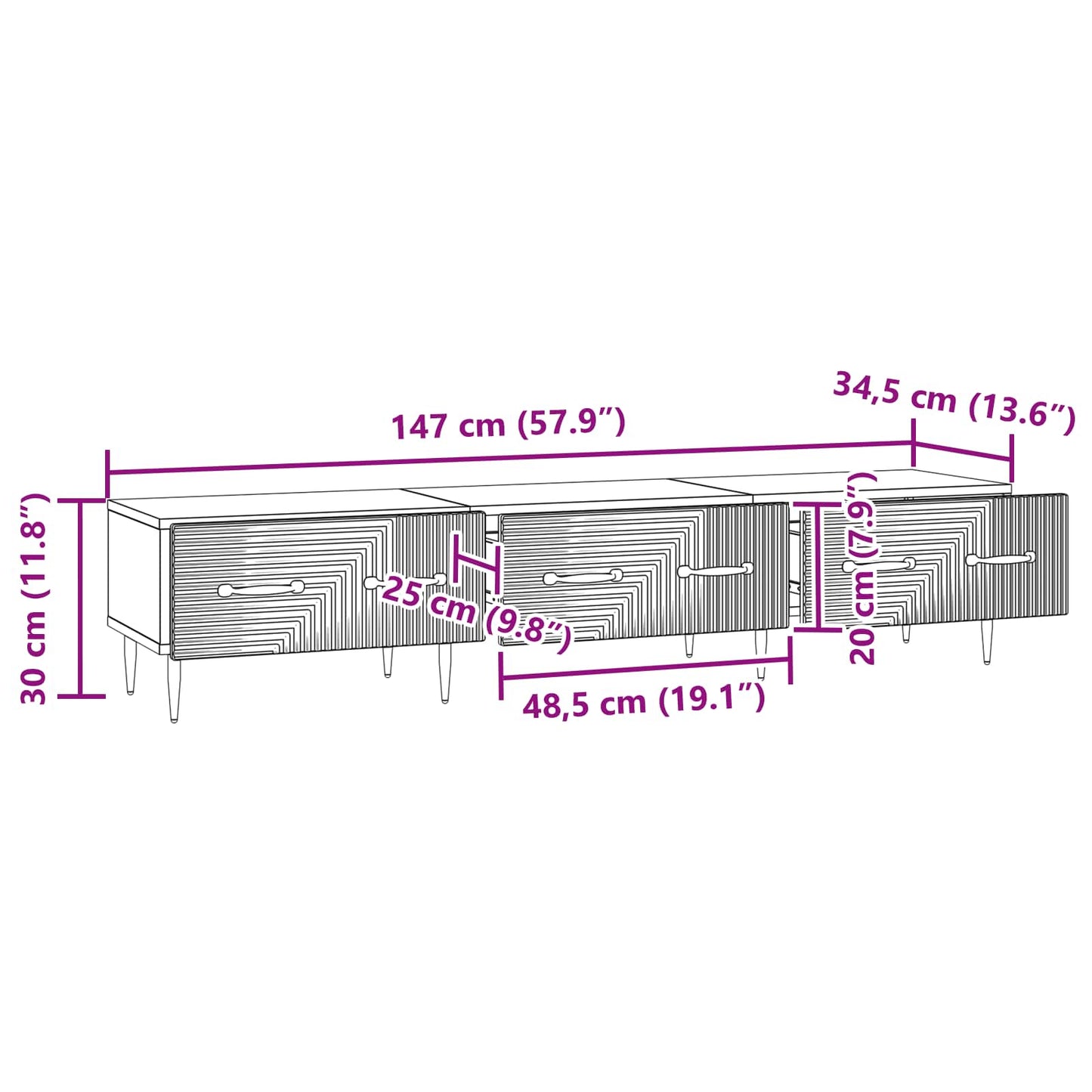 TV-skab Gammelt træ 147 x 34,5 x 30 cm Konstrueret træ