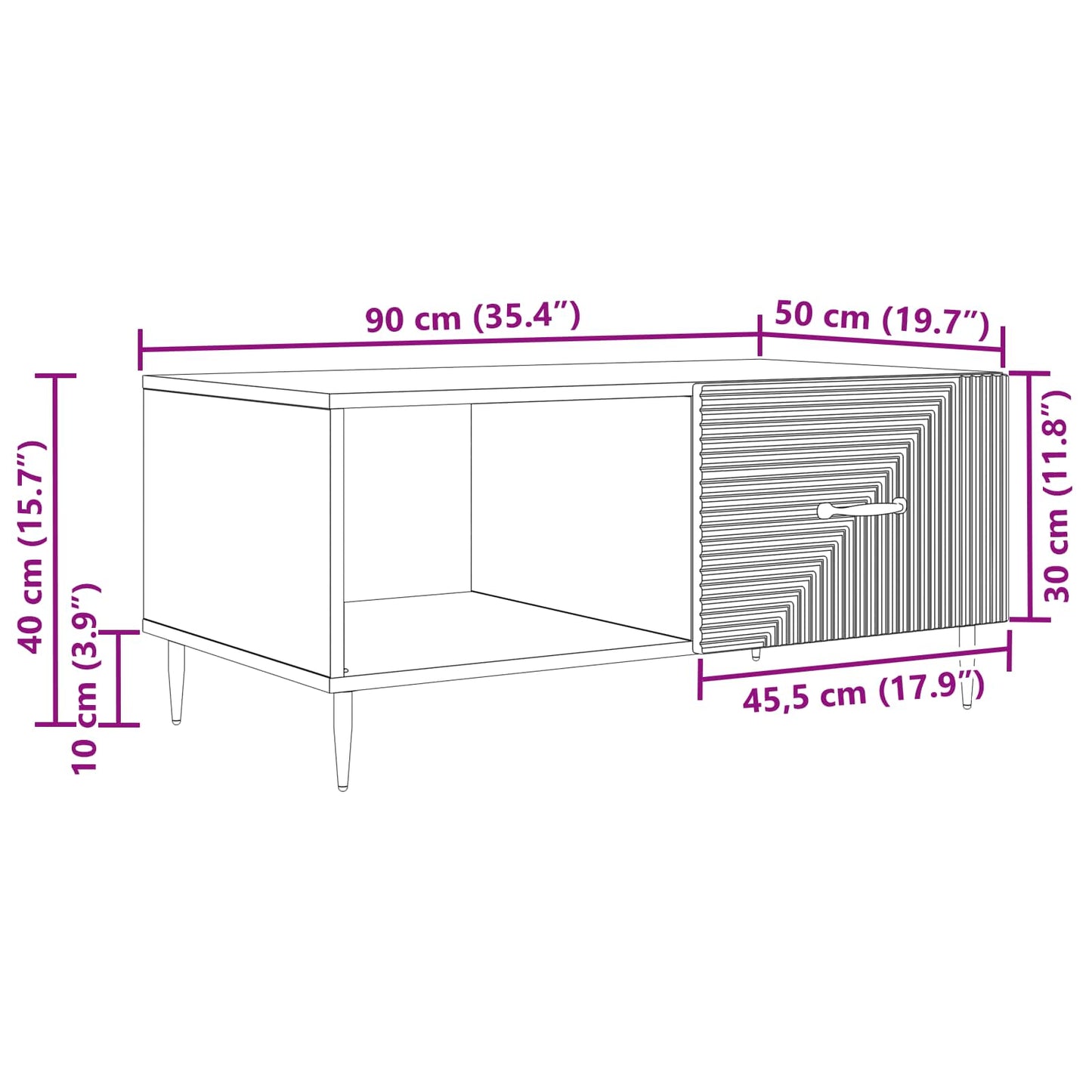 Sofabord Hvid 90 x 50 x 40 cm Konstrueret træ