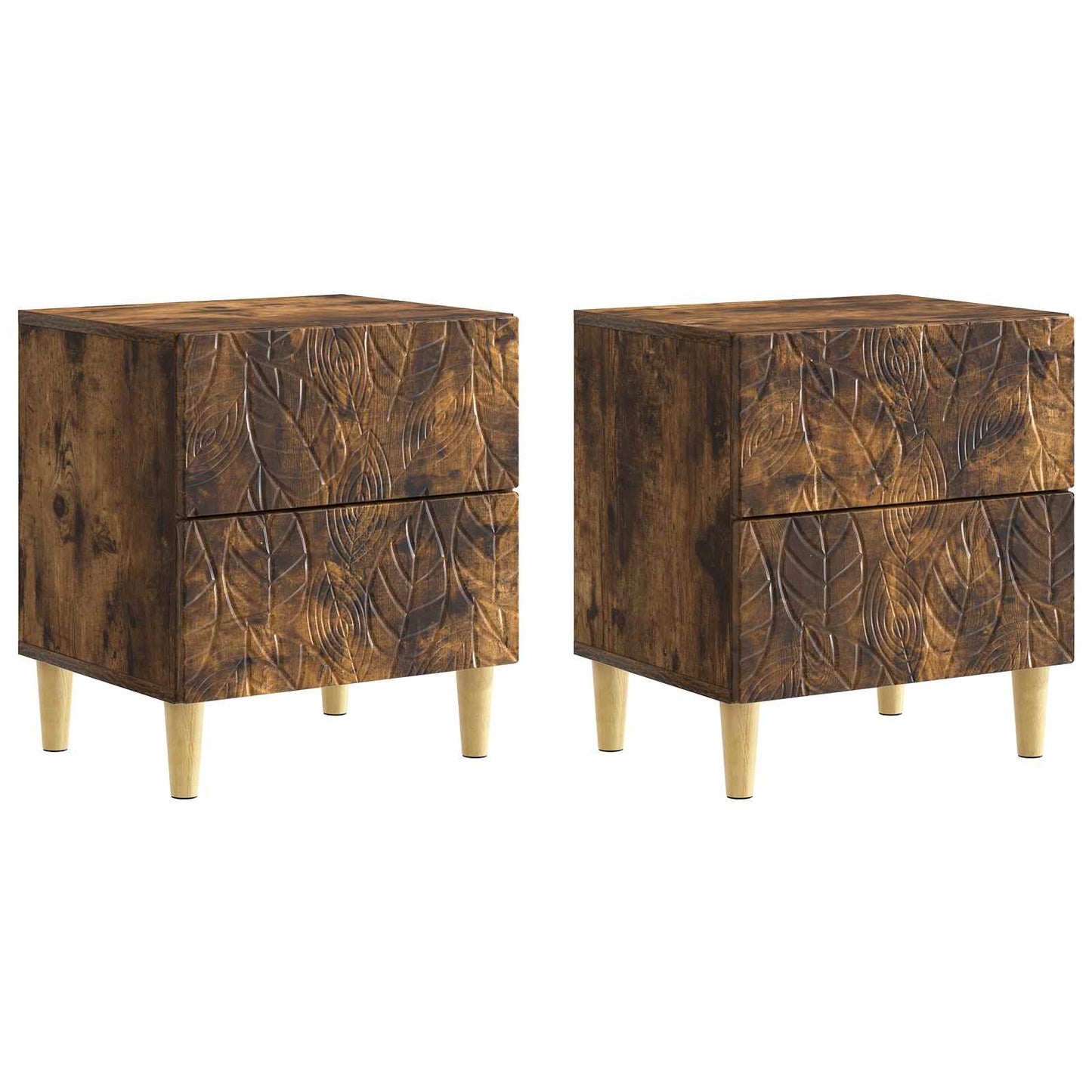 Sengebord 2 stk. Røget eg 43 x 34,5 x 48 cm Konstrueret træ
