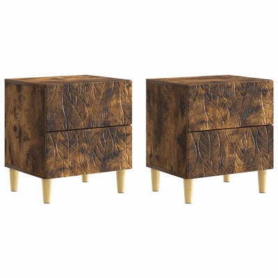 Sengebord 2 stk. Røget eg 43 x 34,5 x 48 cm Konstrueret træ