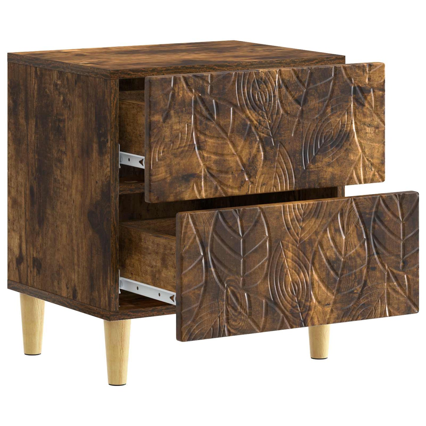 Sengebord 2 stk. Røget eg 43 x 34,5 x 48 cm Konstrueret træ