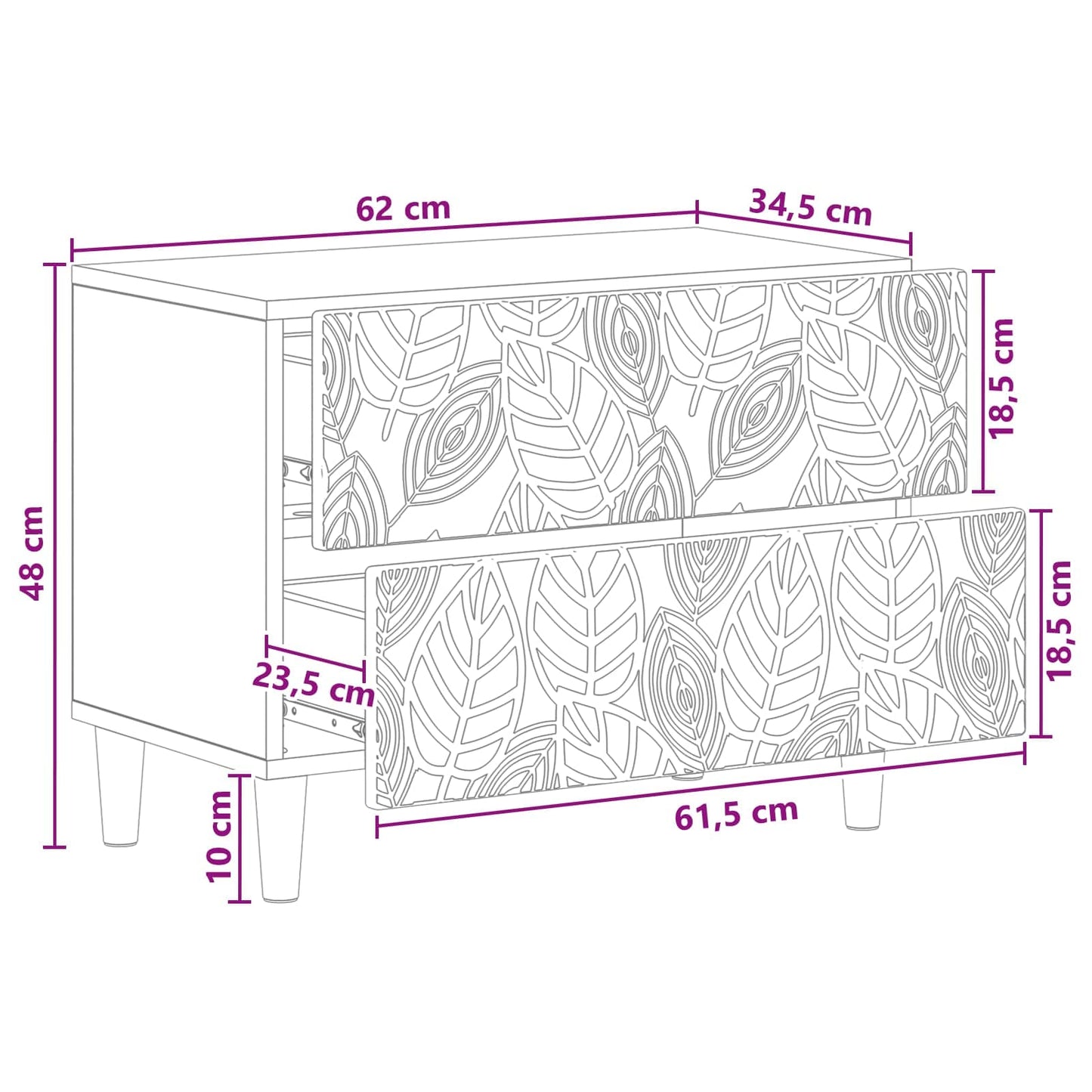 Sengebord Gammelt træ 62 x 34,5 x 48 cm Konstrueret træ