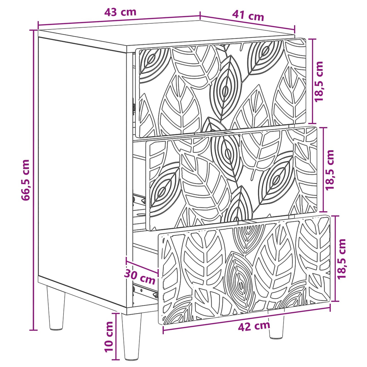 Sengebord Hvid 43 x 39,5 x 66,5 cm Konstrueret træ