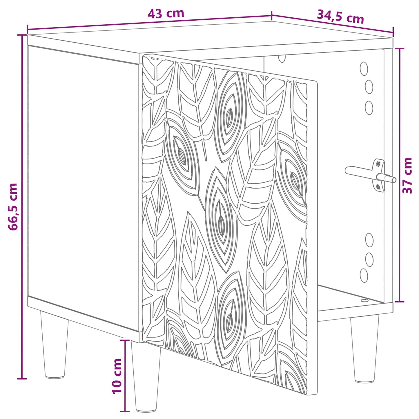 Sengebord Gammelt træ 43 x 34,5 x 50 cm Konstrueret træ