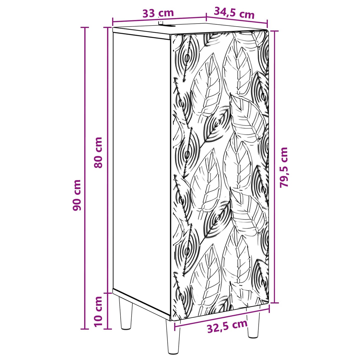 Sideboard Betongrå 33 x 34,5 x 90 cm Konstrueret træ