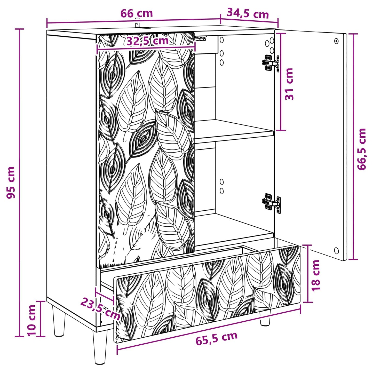 Sideboard Sort 66 x 34,5 x 95 cm Konstrueret træ