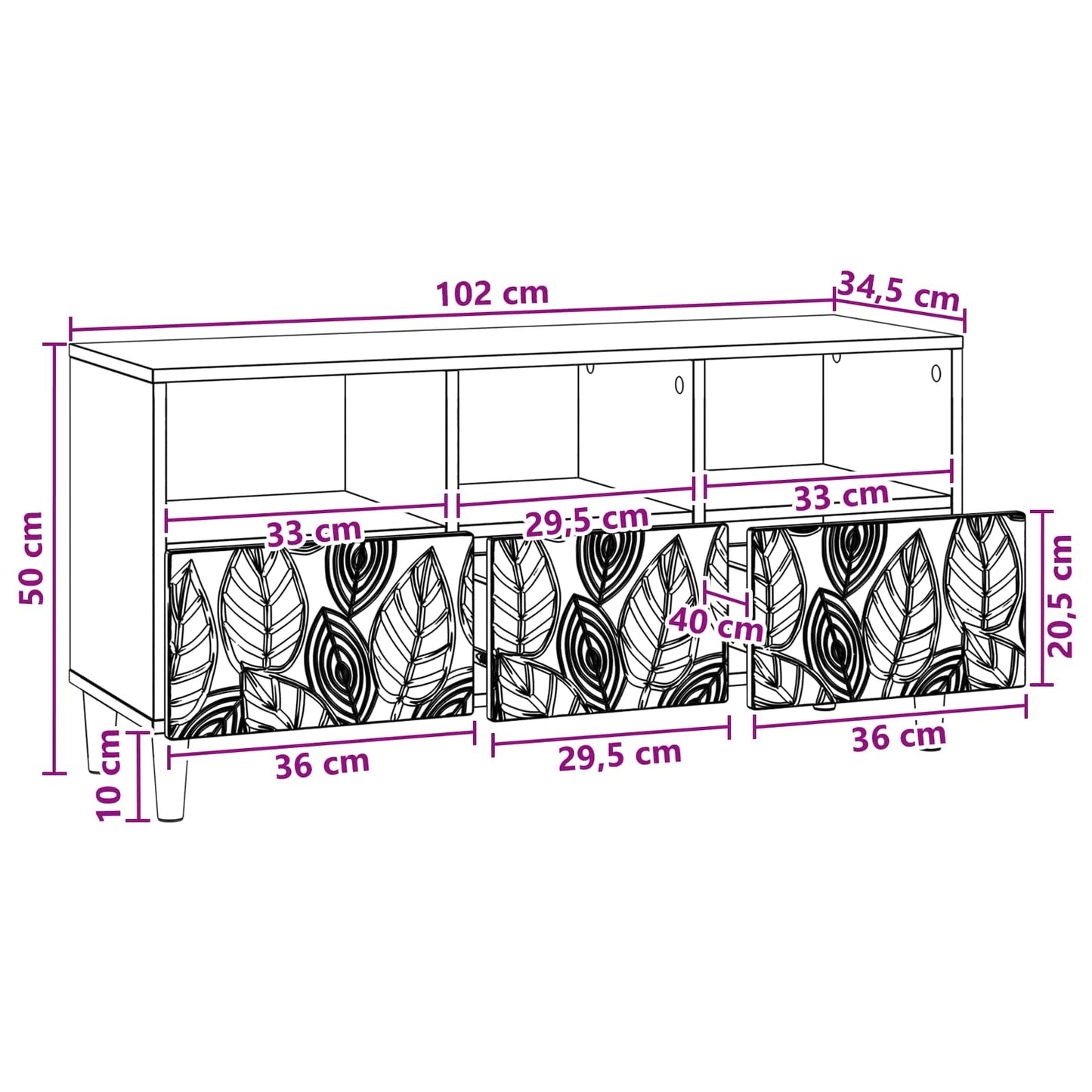 TV-skab 102 x 34,5 x 50 cm Gammelt træ Konstrueret træ
