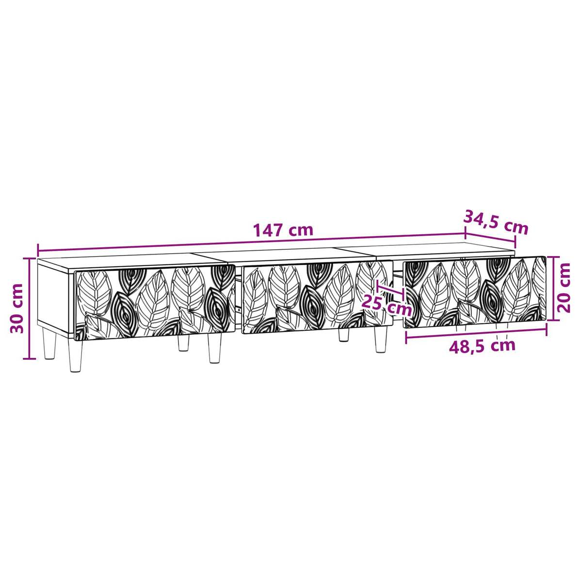 TV-skab 147 x 34,5 x 30 cm Sonoma-eg Konstrueret træ