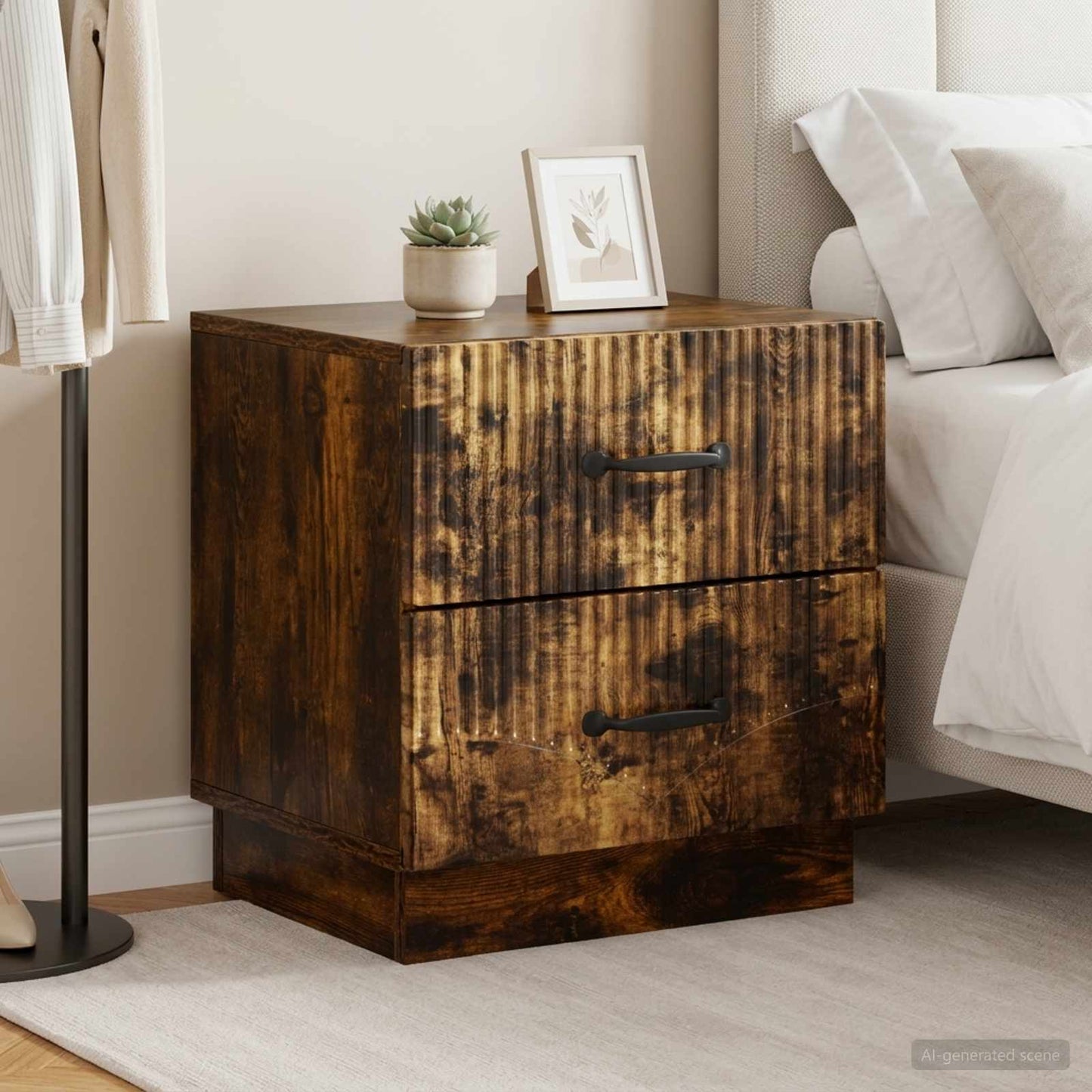 Natskab 2 stk. Røget eg 43 x 34,5 x 44,5 cm Konstrueret træ