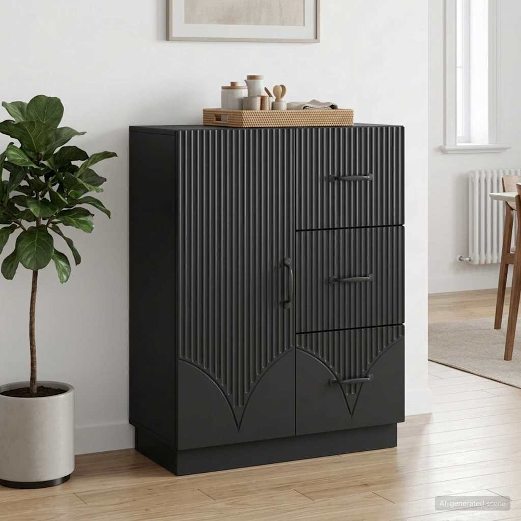 Sideboard med skuffe Sort 66 x 34,5 x 87 cm Konstrueret træ