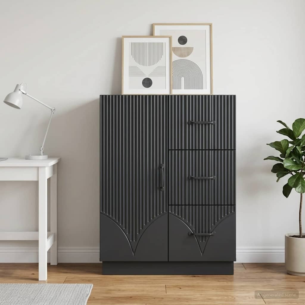 Sideboard med skuffe Sort 66 x 34,5 x 87 cm Konstrueret træ