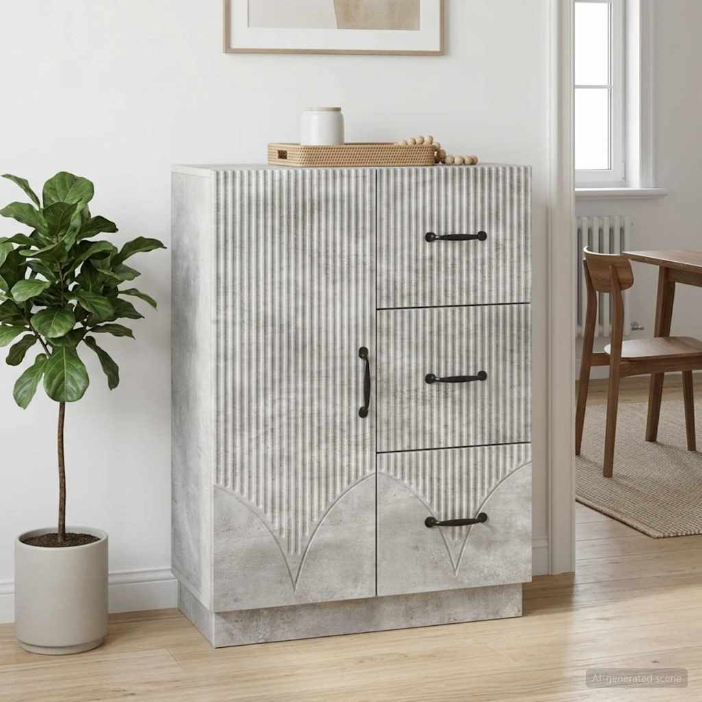 Sideboard med skuffe Betongrå 66 x 34,5 x 87 cm Konstrueret træ
