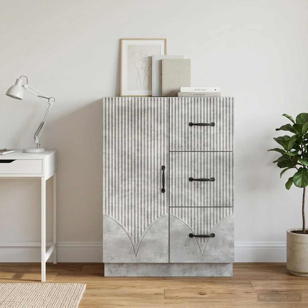 Sideboard med skuffe Betongrå 66 x 34,5 x 87 cm Konstrueret træ