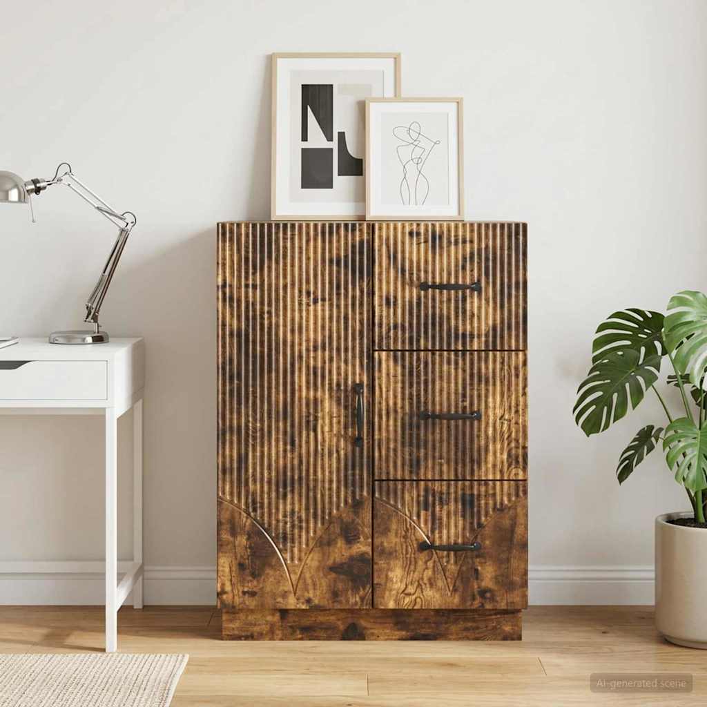 Sideboard med skuffe Røget eg 66 x 34,5 x 87 cm Konstrueret træ