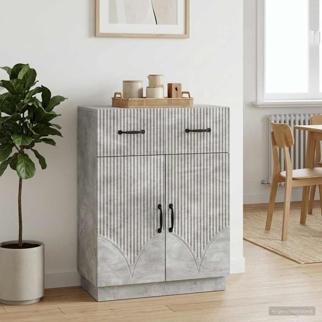Sideboard med skuffe Betongrå 66 x 34,5 x 87 cm Konstrueret træ