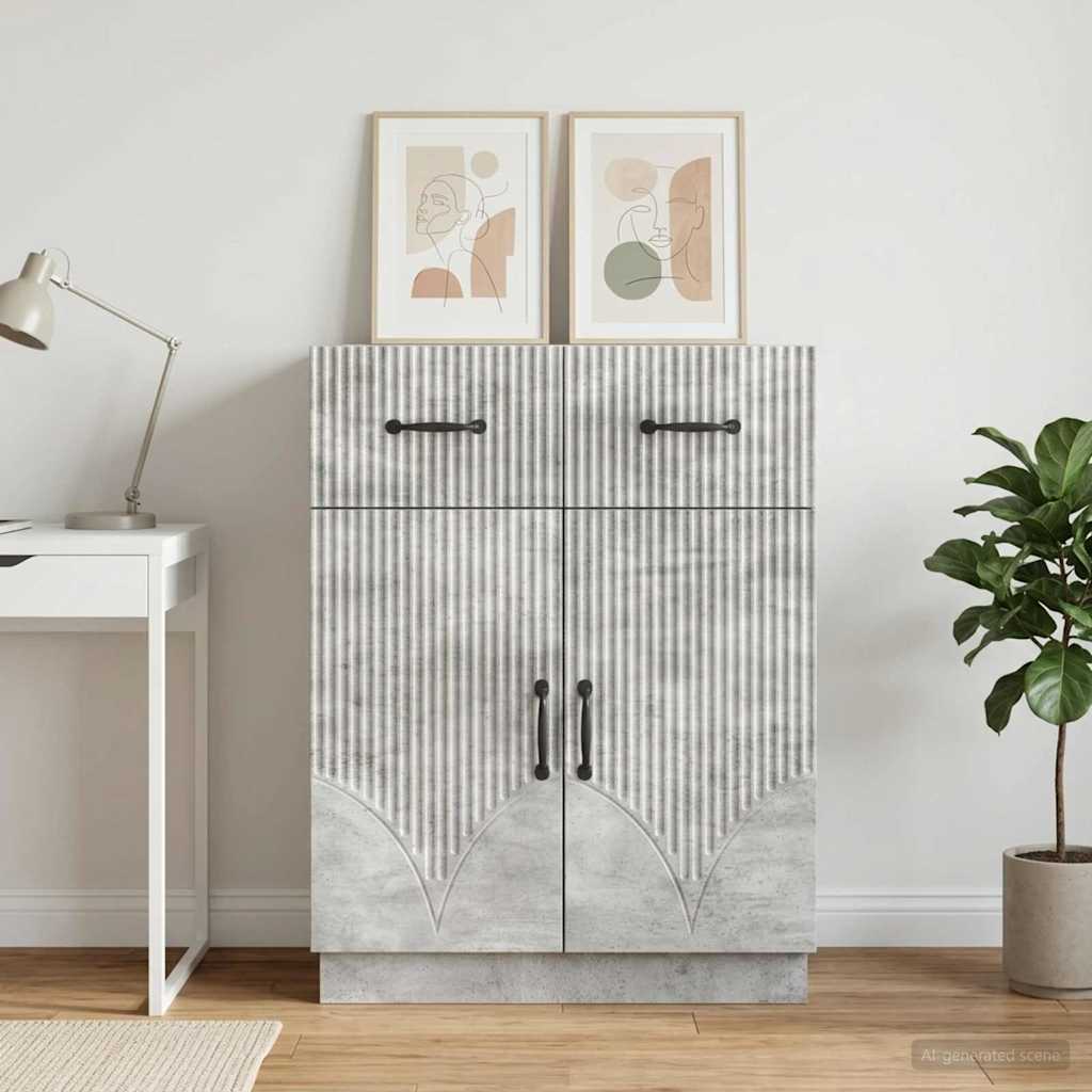 Sideboard med skuffe Betongrå 66 x 34,5 x 87 cm Konstrueret træ