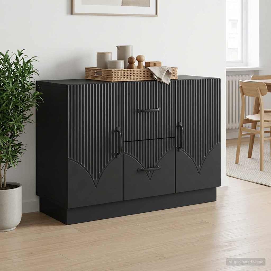 Sideboard med skuffe Sort 89 x 34,5 x 57 cm Konstrueret træ