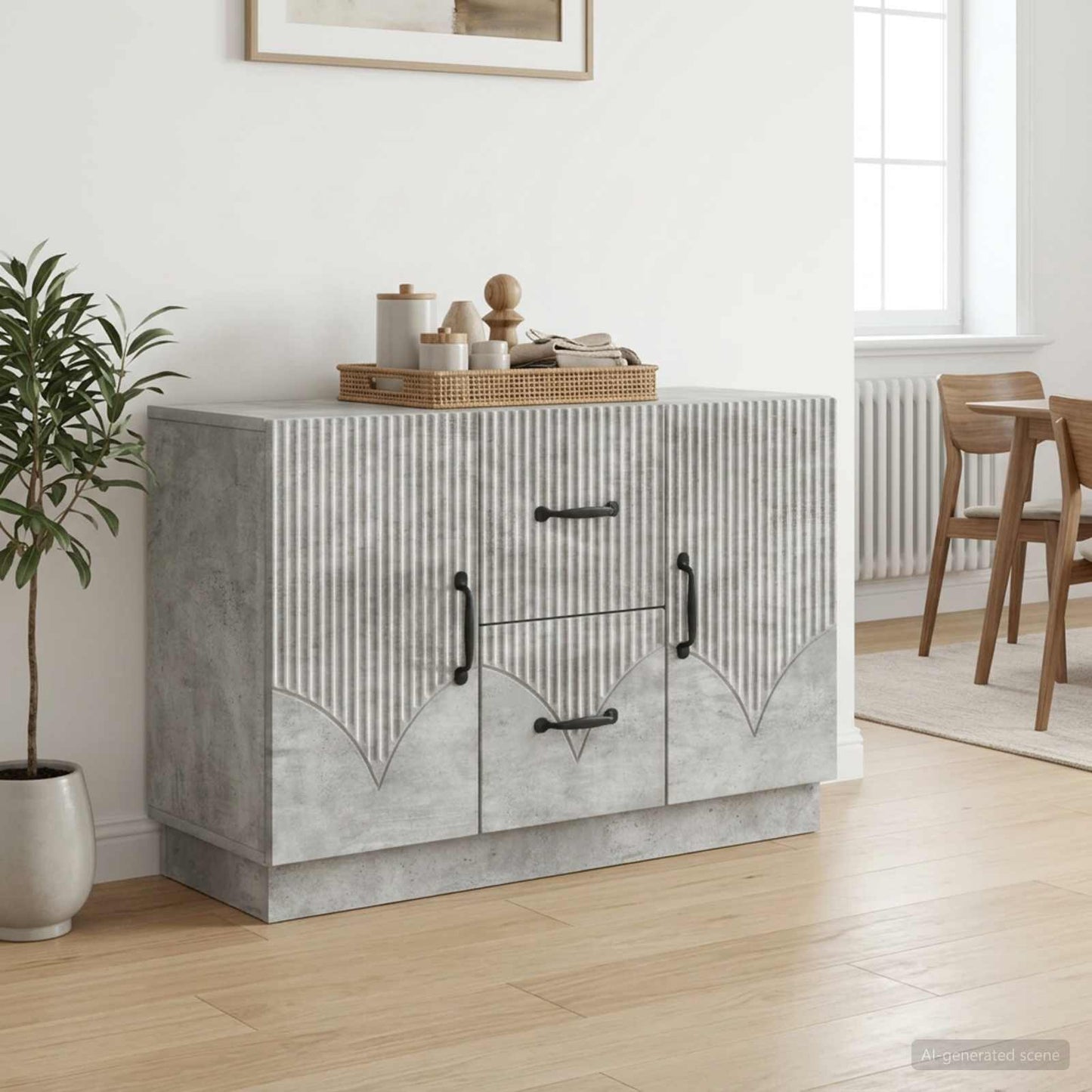 Sideboard med skuffe Betongrå 89 x 34,5 x 57 cm Konstrueret træ