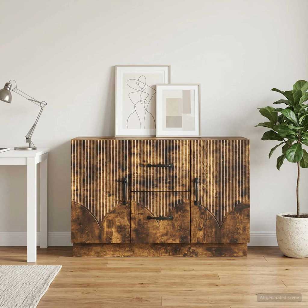 Sideboard med skuffe Røget eg 89 x 34,5 x 57 cm Konstrueret træ