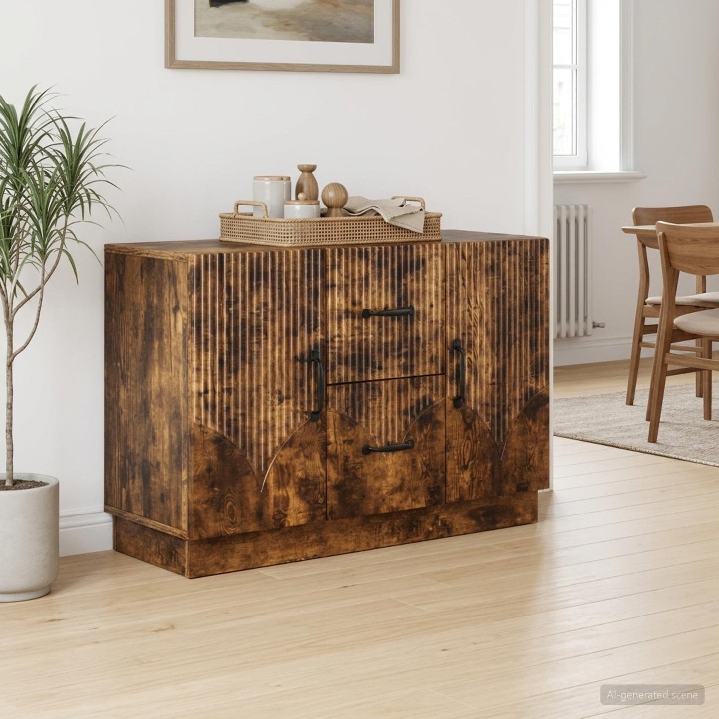 Sideboard med skuffe Røget eg 89 x 34,5 x 57 cm Konstrueret træ