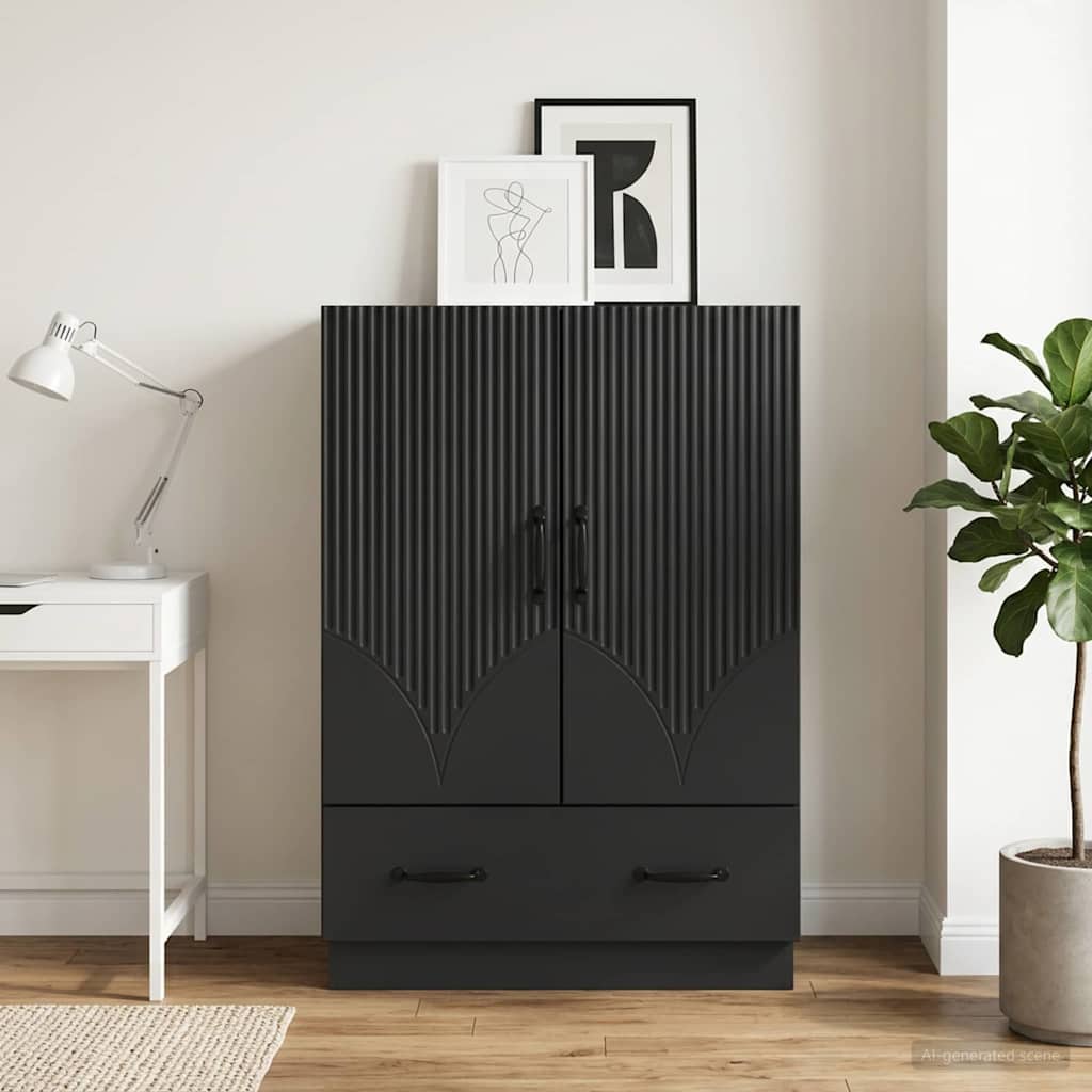 Sideboard med skuffe Sort 66 x 34,5 x 92 cm Konstrueret træ