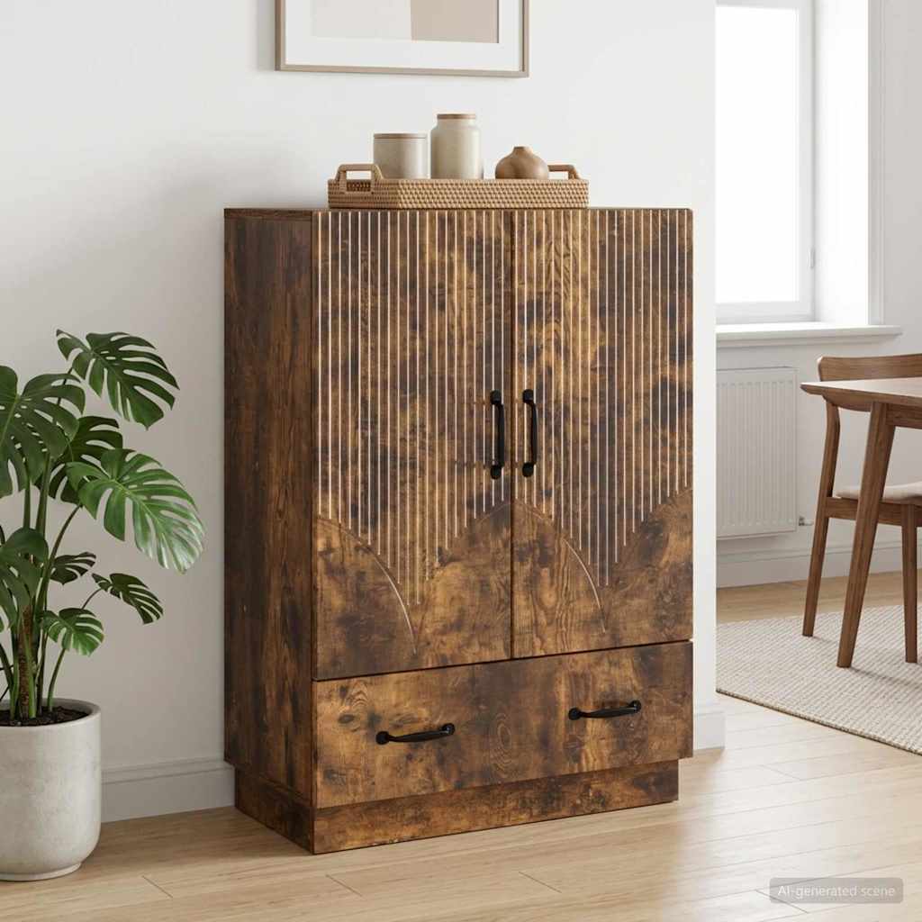 Sideboard med skuffe Røget eg 66 x 34,5 x 92 cm Konstrueret træ