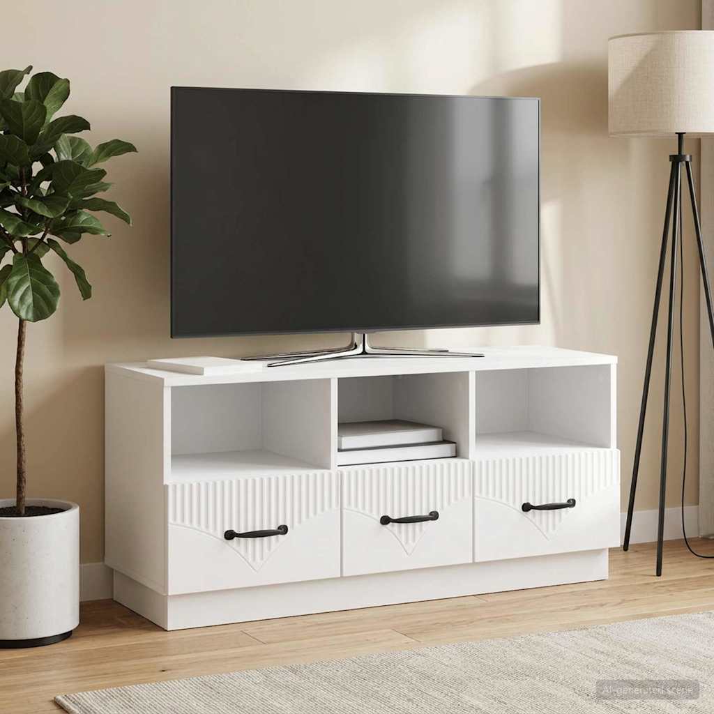 TV-skab Hvid højglans 102 x 34,5 x 47 cm Konstrueret træ