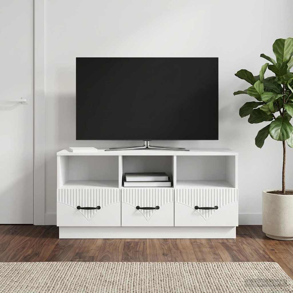 TV-skab Hvid højglans 102 x 34,5 x 47 cm Konstrueret træ