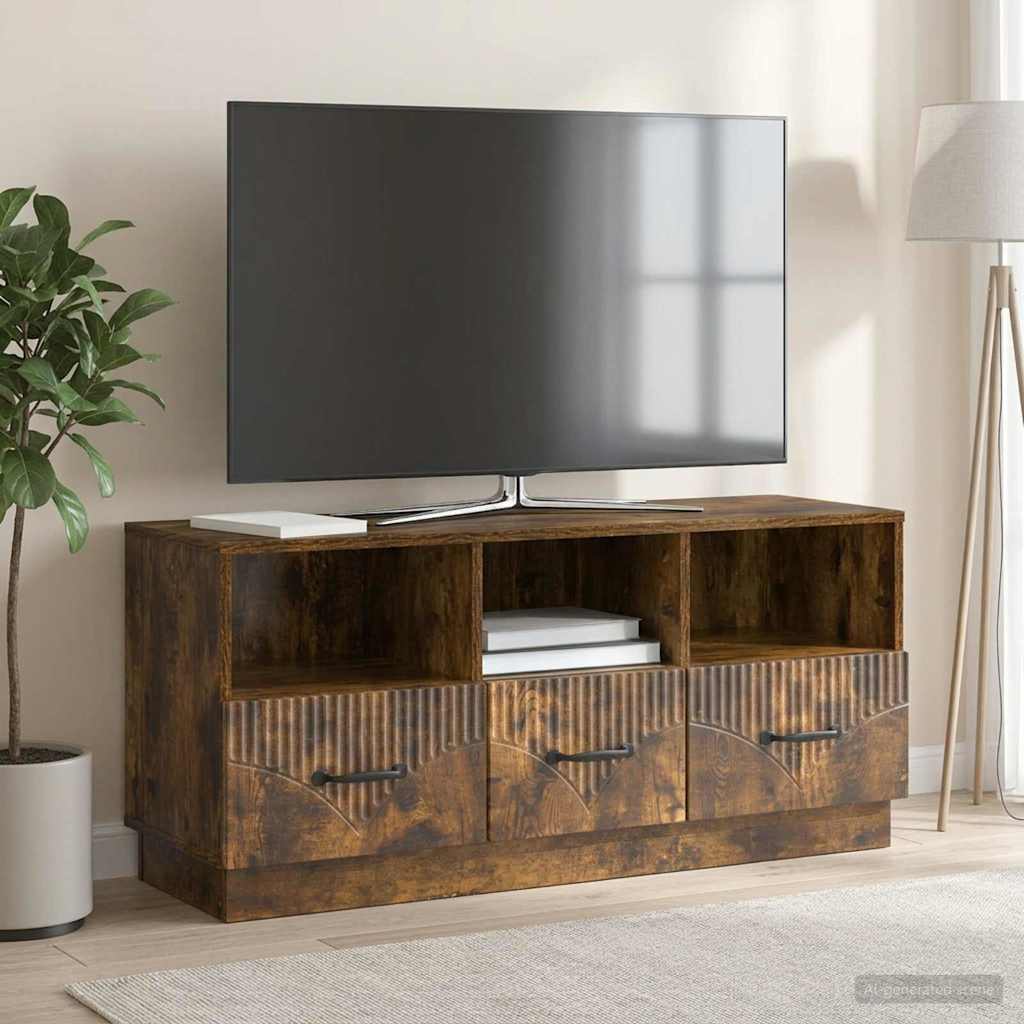 TV-skab med skuffe Røget eg 102 x 34,5 x 47 cm Konstrueret træ