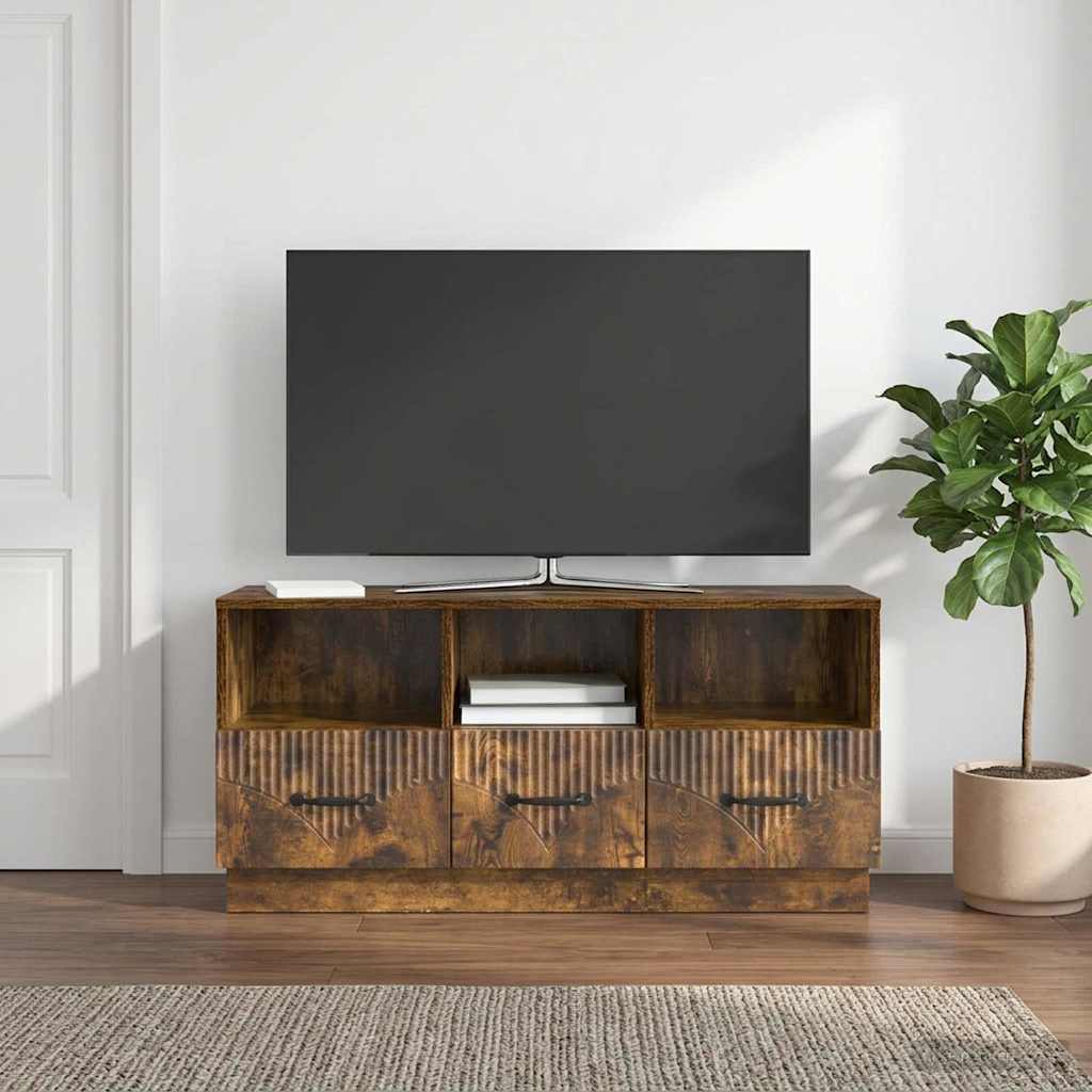 TV-skab med skuffe Røget eg 102 x 34,5 x 47 cm Konstrueret træ