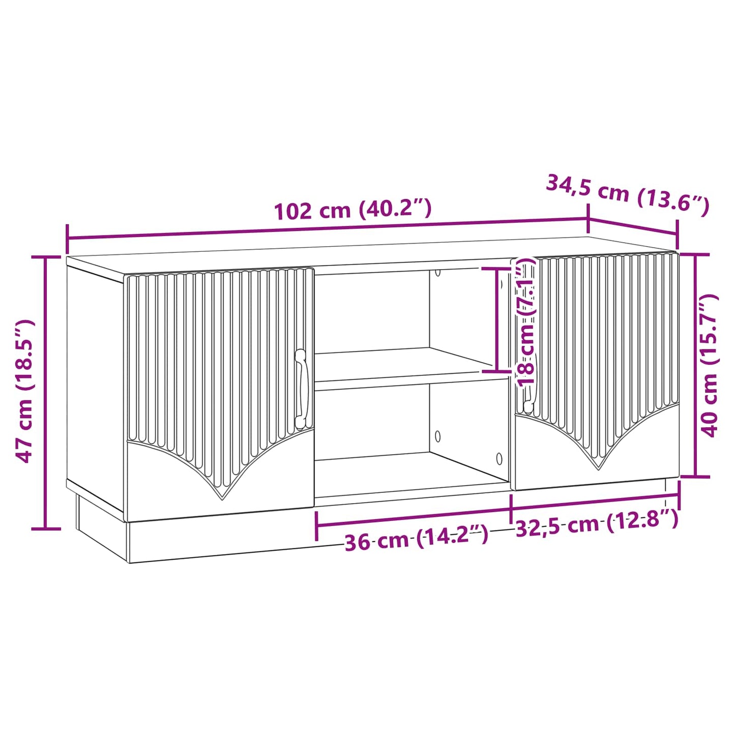 TV-skab 102 x 34,5 x 47 cm Betongrå Konstrueret træ