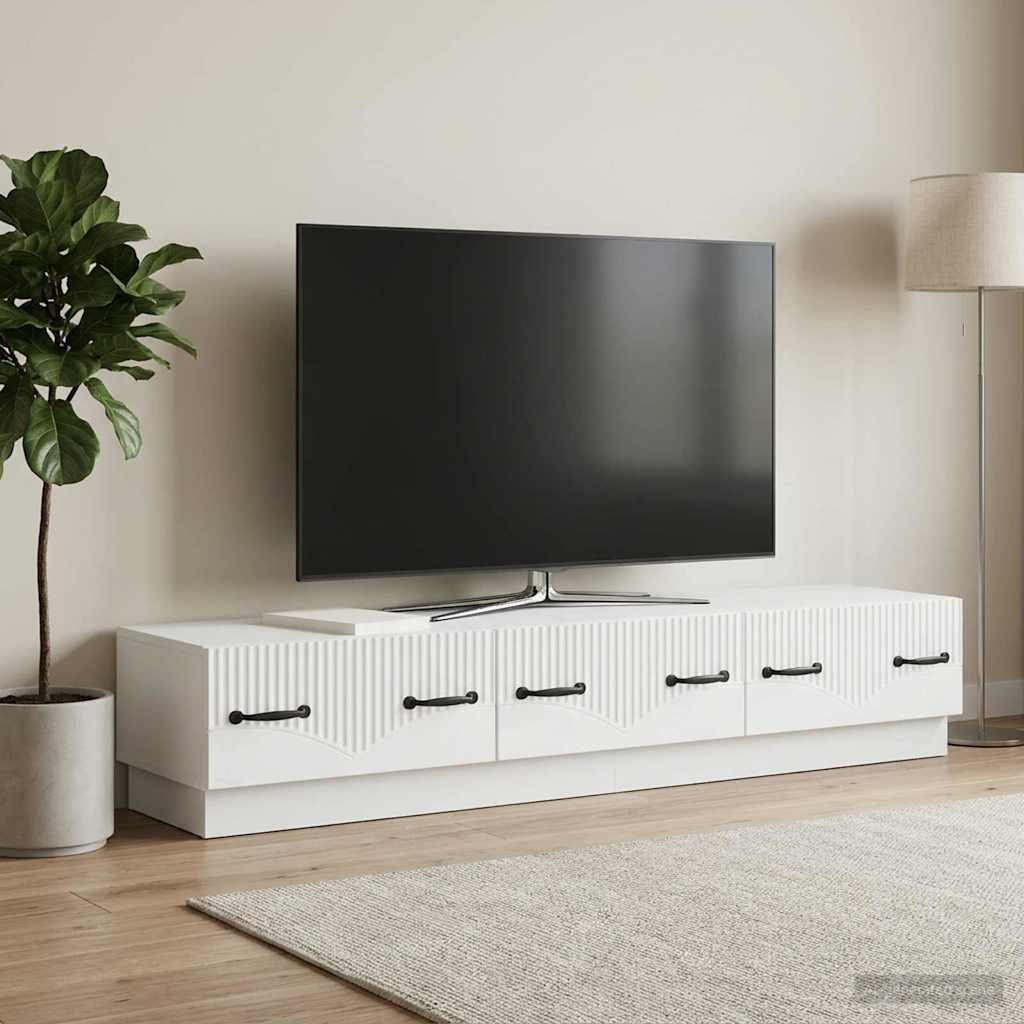 TV-skab med skuffe Hvid 147 x 34,5 x 27 cm Konstrueret træ