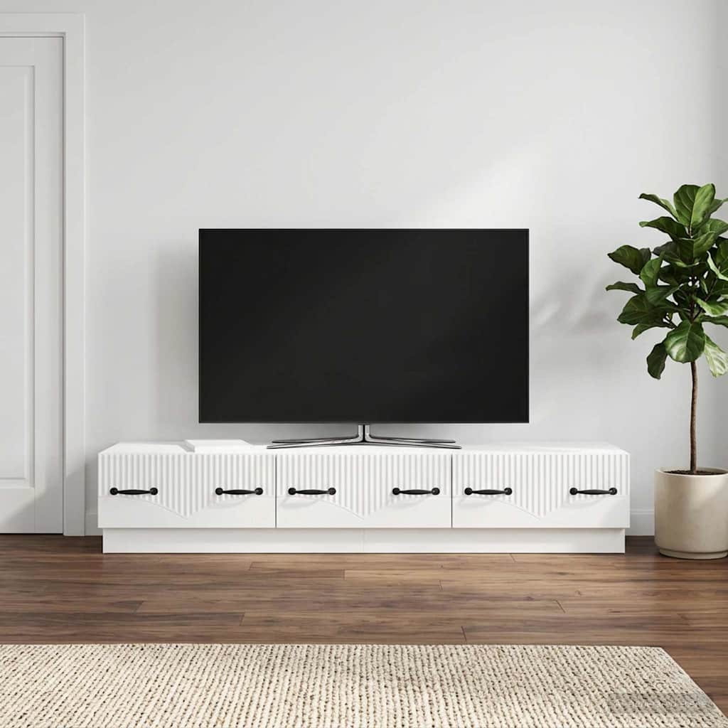 TV-skab Hvid højglans 147 x 34,5 x 27 cm Konstrueret træ