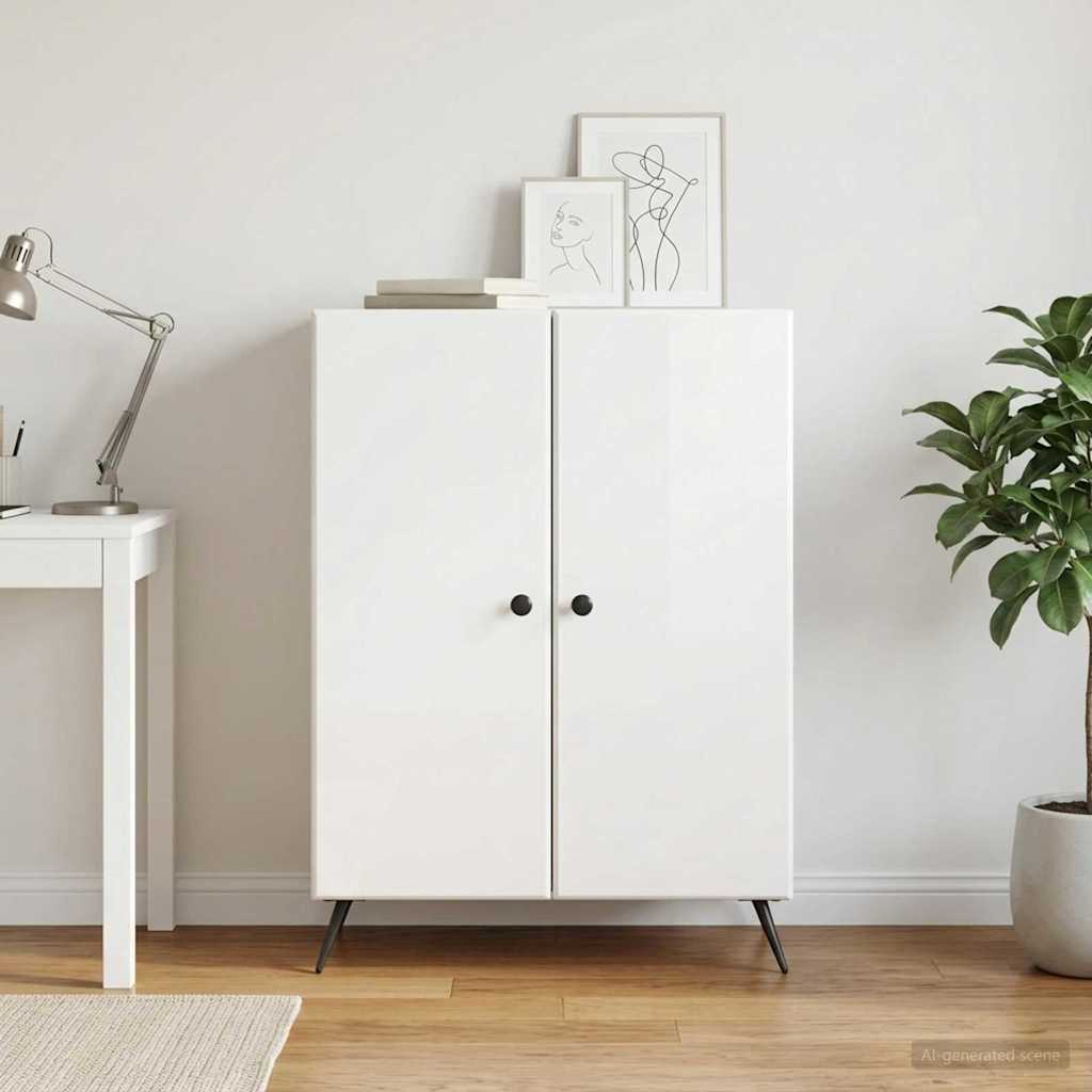 Sideboard Hvid højglans 66 x 34,5 x 90 cm Konstrueret træ