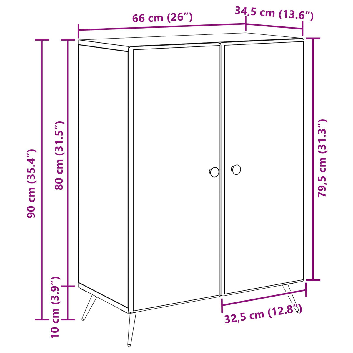Sideboard Røget eg 66 x 34,5 x 90 cm Konstrueret træ