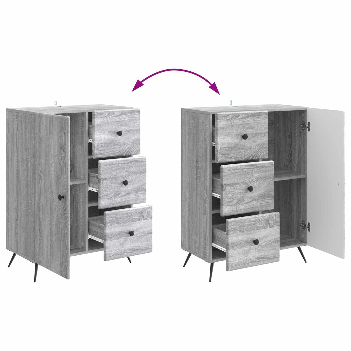 Sideboard Grå sonoma-eg 66 x 34,5 x 90 cm Konstrueret træ