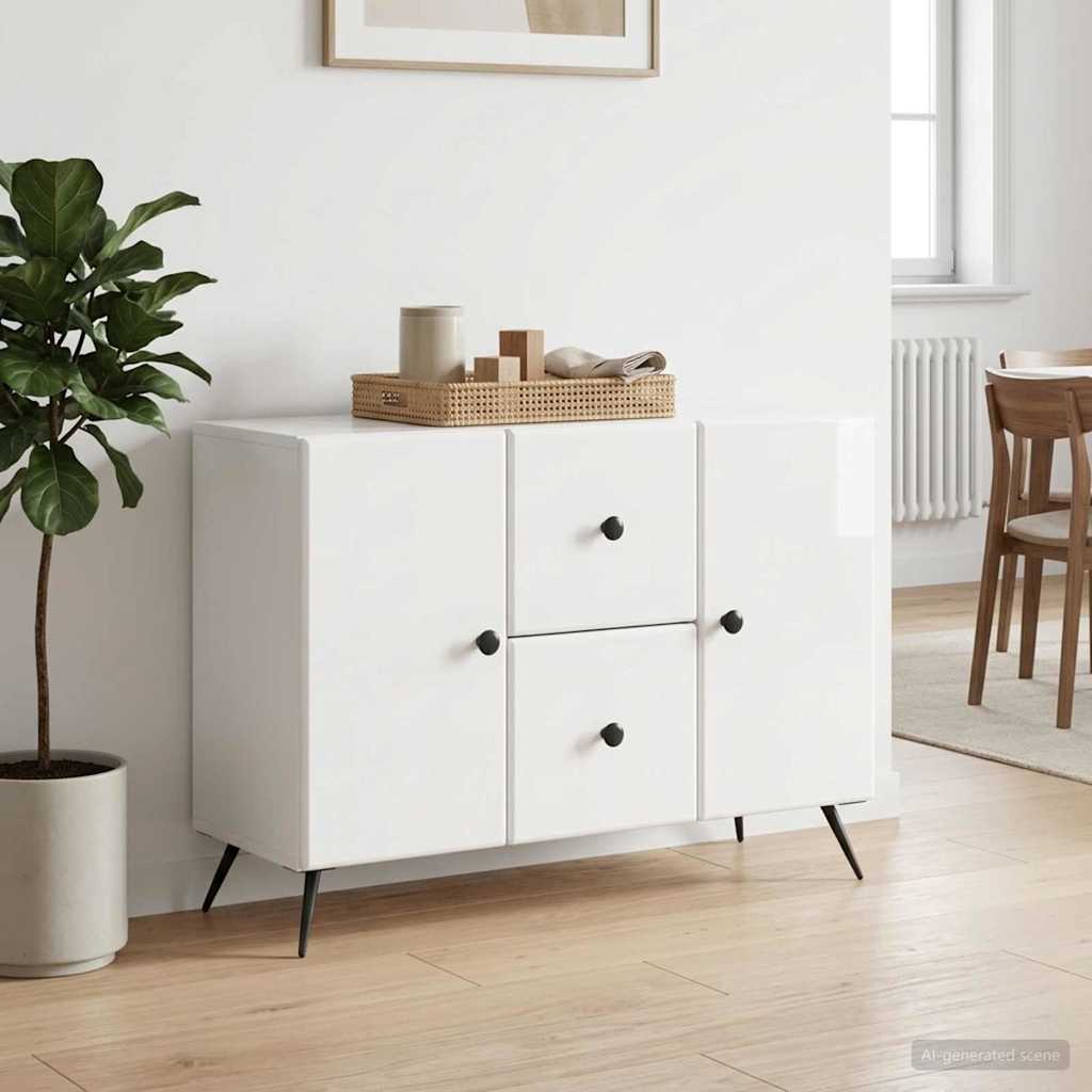 Sideboard Hvid højglans 89 x 34,5 x 60 cm Konstrueret træ