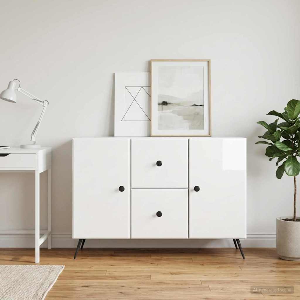 Sideboard Hvid højglans 89 x 34,5 x 60 cm Konstrueret træ