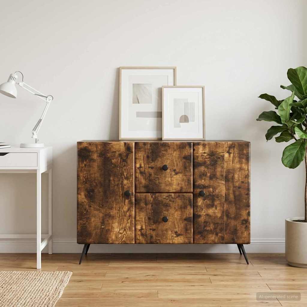 Sideboard med skuffe Røget eg 89 x 34,5 x 60 cm Konstrueret træ