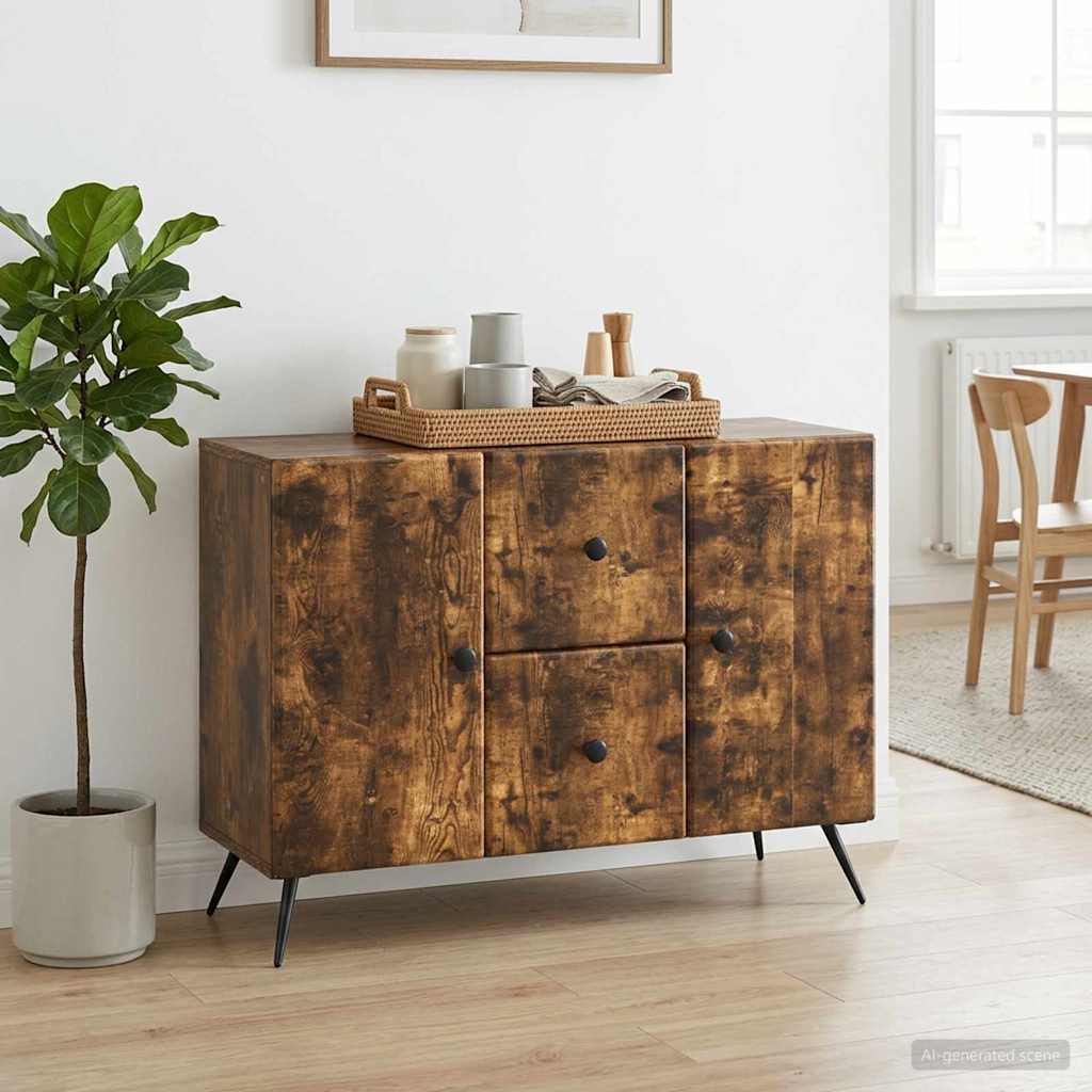 Sideboard med skuffe Røget eg 89 x 34,5 x 60 cm Konstrueret træ