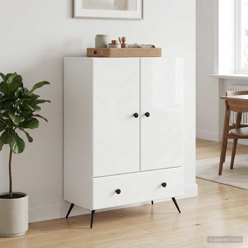 Sideboard Hvid højglans 66 x 34,5 x 95 cm Konstrueret træ