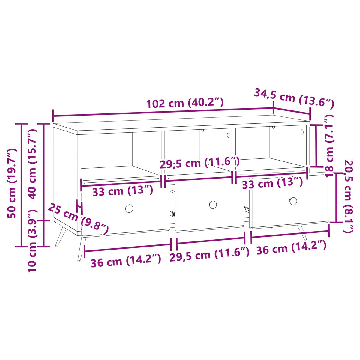 TV-skab med skuffe Hvid 102 x 34,5 x 50 cm Konstrueret træ